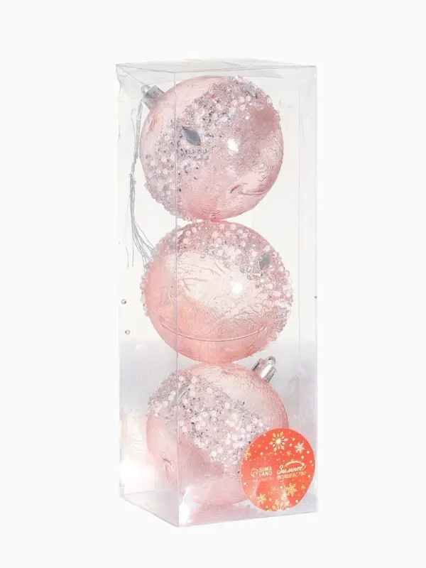 Ёлочные игрушки &laquo;Эйдонс&raquo;, шары новогодний, d=8 см, набор 3 шт., розовый