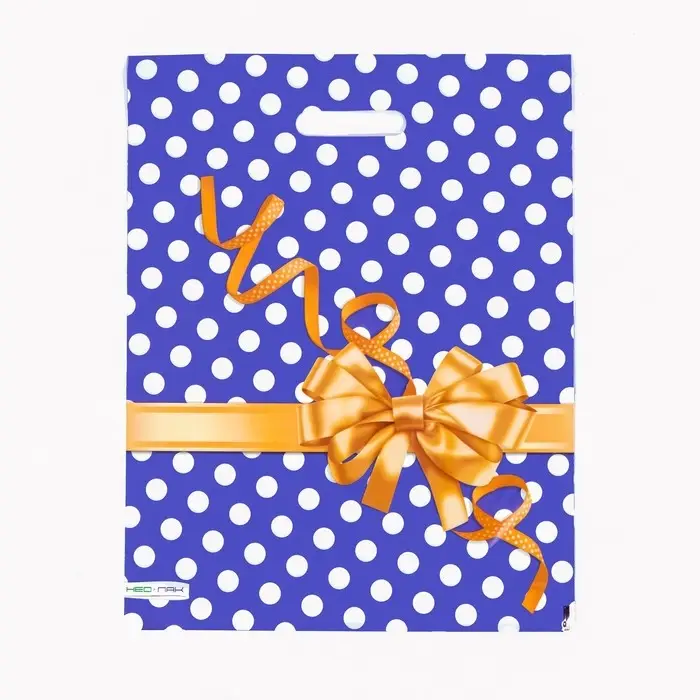 Пакет "Золотой бантик", полиэтиленовый, с вырубной ручкой, 38 х 47 см, 60 мкм