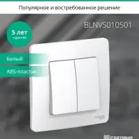 BLANCA скрытой установки двухклавишный выключатель (cх.5), 10A, 250B, белый