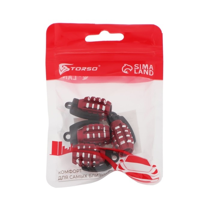 Колпачок на вентиль TORSO, граната, красный, набор 4 шт Колпачок на вентиль TORSO, граната, красный, набор 4 шт