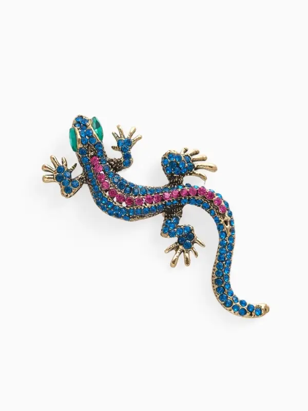 Брошь &laquo;Ящерица изогнутая&raquo;, разноцветная в чернёном золоте