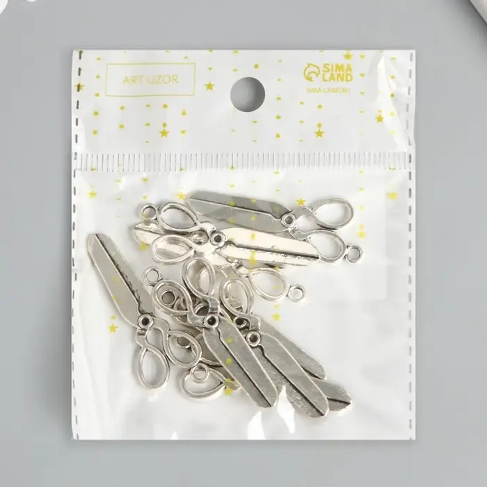 Металлический элемент, декоративная подвеска «Арт Узор. Ножницы», серебро, 3.6×1.6 см