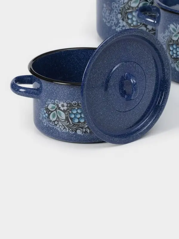 Набор эмалированных кастрюль &laquo;Голубика&raquo;, 3 шт.: 1.5 л, 2.9 л, 4.5 л, синий