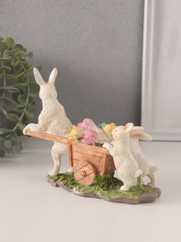 Сувенир полистоун "Кролики везут тележку с капустой" 16х5,5х13 см
