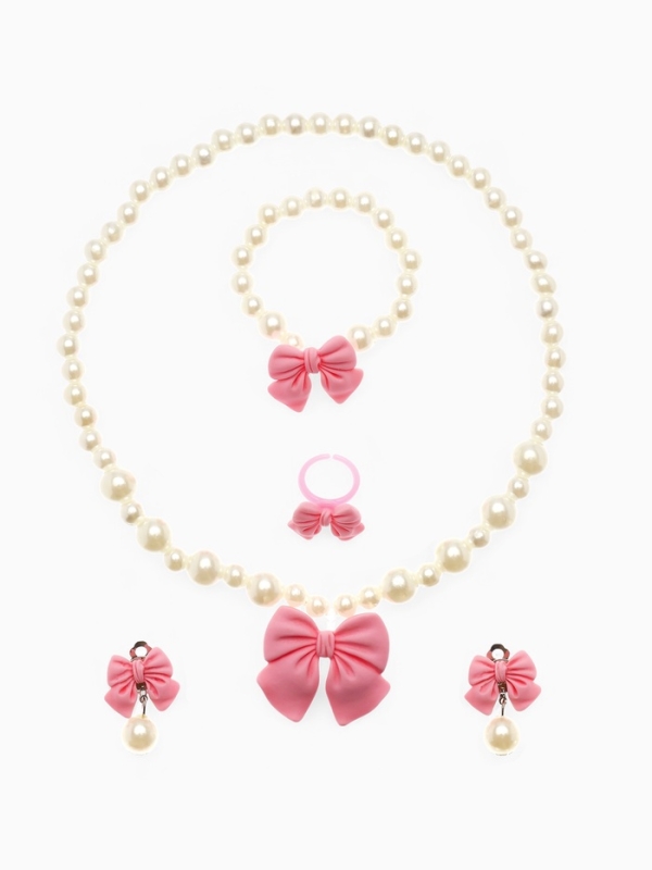 Набор детский Выбражулька «Бант», 4 предмета: кулон, браслет, кольцо, клипсы, бело-розовый Набор детский Выбражулька «Бант», 4 предмета: кулон, браслет, кольцо, клипсы, бело-розовый