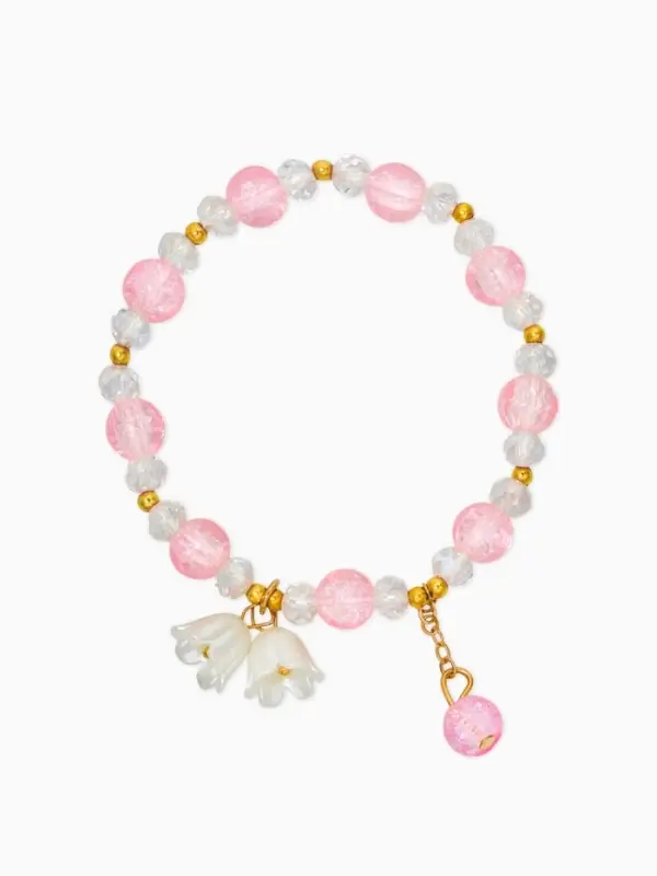 Браслет детский "Выбражулька" ландыши, цвет розово-белый в золоте