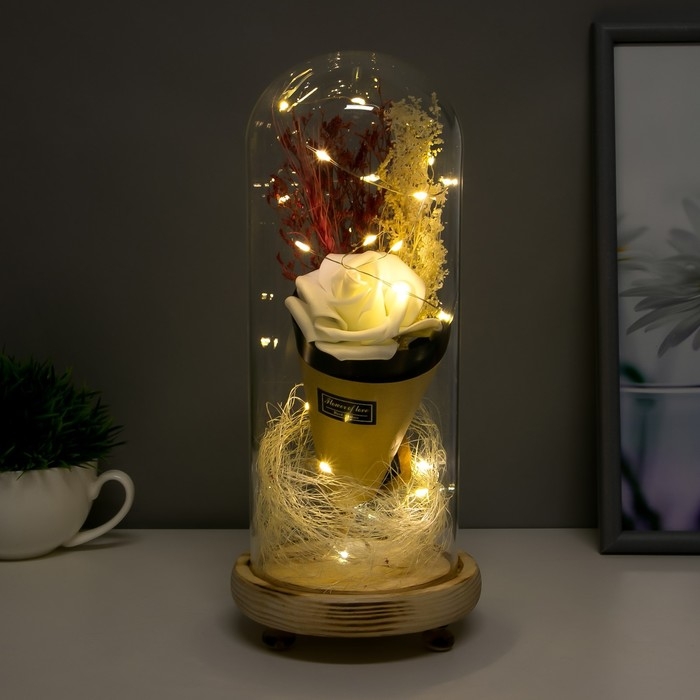 Ночник колба Ночник колба "Белая роза в букете" LED 3ААА 10х10х21 см RISALUX