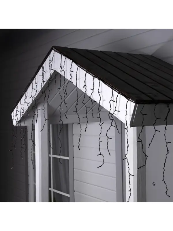 Гирлянда &laquo;Бахрома&raquo; 3&times;0.6 м, IP44, УМС, тёмная нить, 160 LED, свечение бело-синее, мигание, 220 В