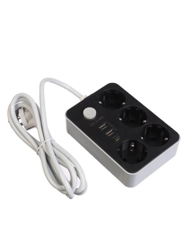 Удлинитель 4 розетки, 2м, 1300 Вт, 3х0.75 мм2, 2 USB-A,+USB-C, 2.1А, c з/к, с выкл. Удлинитель 4 розетки, 2м, 1300 Вт, 3х0.75 мм2, 2 USB-A,+USB-C, 2.1А, c з/к, с выкл.