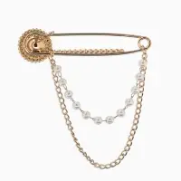 Булавка &laquo;Императрица. Цепочка и жемчуг&raquo;, в стразах, L=7.5 см, белая в золоте
