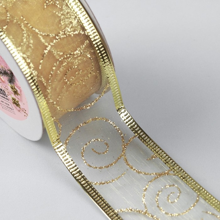 Новый год! Лента капроновая с металлической нитью «Вензеля», 38 мм × 2,7 ± 0,5 м, цвет золотой Новый год! Лента капроновая с металлической нитью «Вензеля», 38 мм × 2,7 ± 0,5 м, цвет золотой