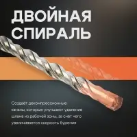 Бур по бетону ТУНДРА, крестовый наконечник, двойная спираль, SDS-plus, 16&times;310 мм