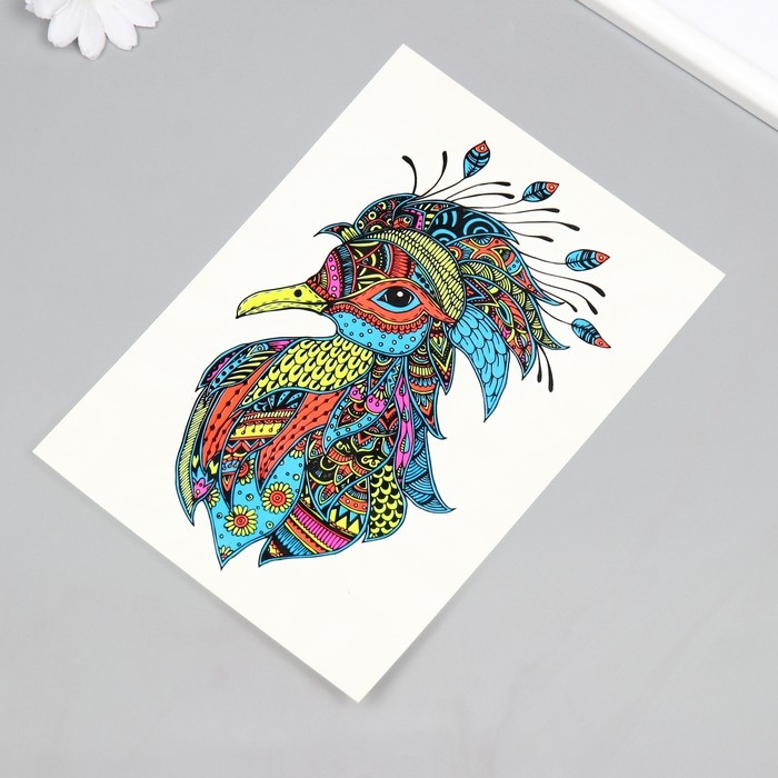 Татуировка на тело неон цветная Татуировка на тело неон цветная "Птица в узорах" 26х14,5 см