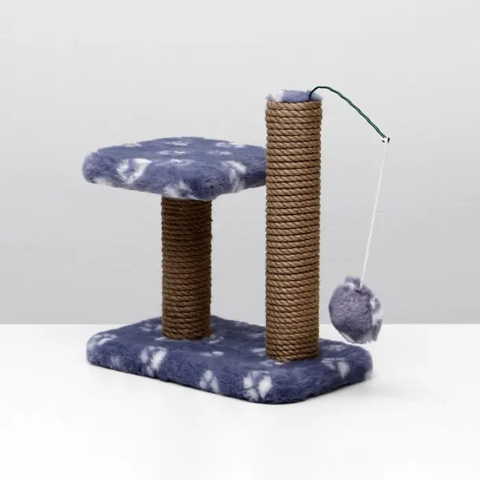 Когтеточка для котят двойная, 30&times;20&times;34 см, джут, серая с лапками