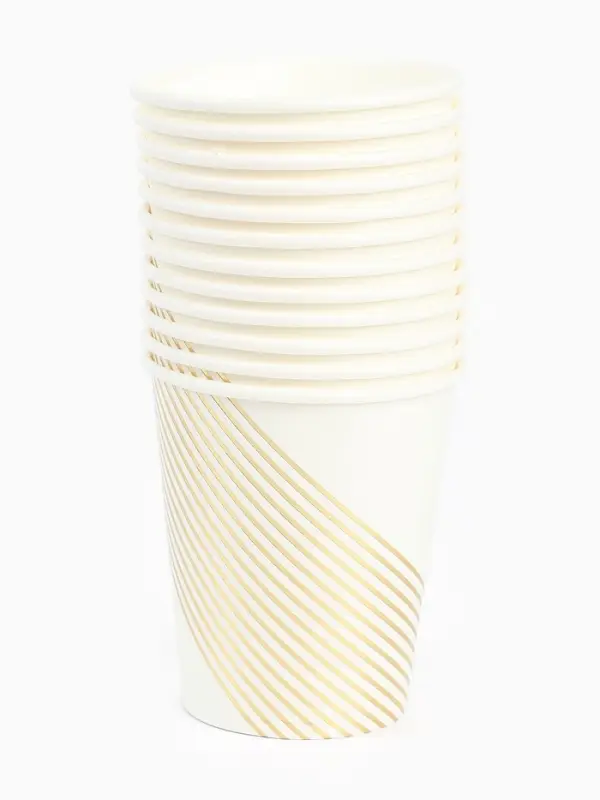 Набор посуды для праздника на 12 персон, белый с золотом (тарелки 23 см, стакан 250 мл)