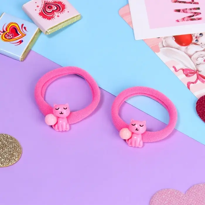 Резинки для волос «Маленькая радость», набор 2 шт., котик, 3.5 см, розовые