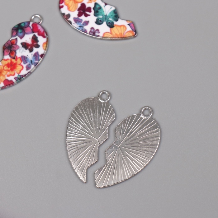 Декор для творчества металл, эмаль Декор для творчества металл, эмаль "Сердце с бабочками" набор 2 шт 3х2,8 см