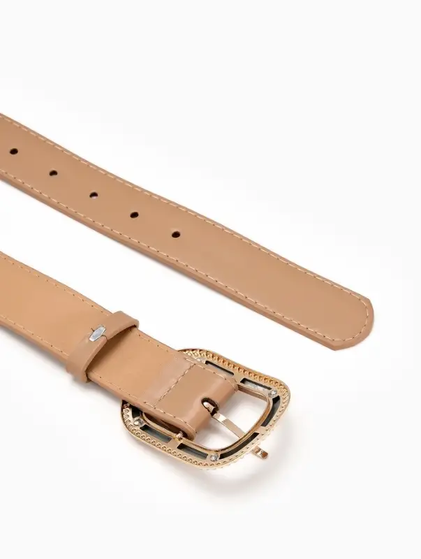 Ремень женский, 110&times;3 см, пряжка пластик, золотистая, бежевый