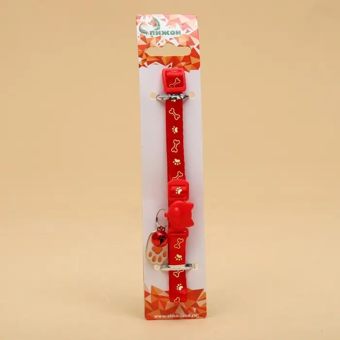 Ошейник для кошек &laquo;Лапка&raquo;, 30&times;1 см, светящийся, с бубенчиком и подвесом, полиэстер, красный
