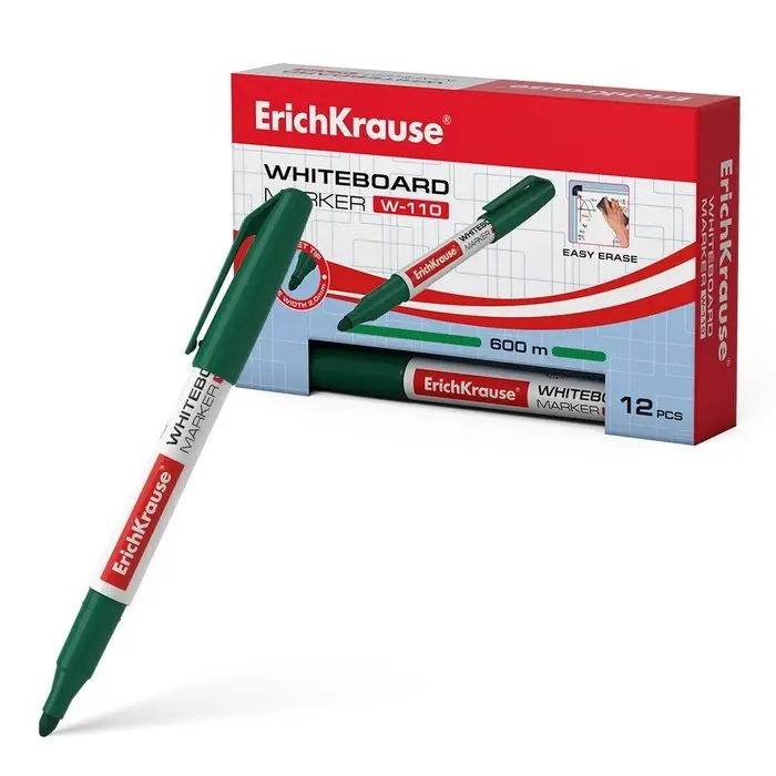 Маркер для доски, 2,0 мм, ErichKrause W-110, круглый, зелёный Маркер для доски, 2,0 мм, ErichKrause W-110, круглый, зелёный