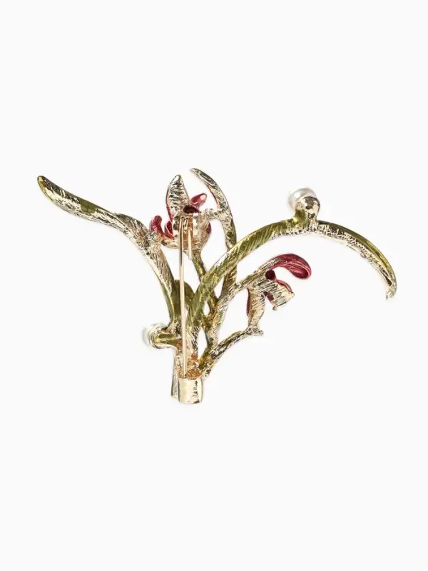 Брошь &laquo;Цветы&raquo; ирисы, жемчуг, цвет красно-зелёный