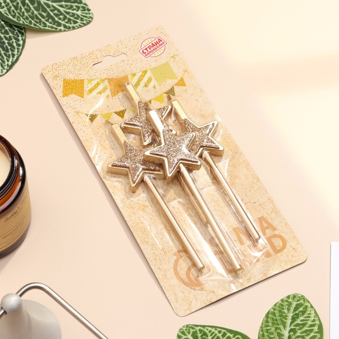 Набор свечей для торта, 4 шт Набор свечей для торта, 4 шт "Блестящие звезды", шампань
