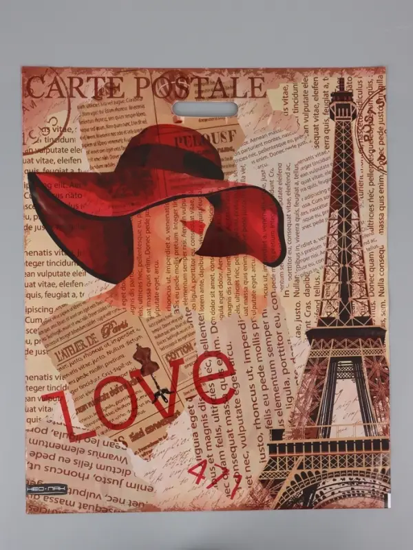 Пакет "Дама в шляпе, полиэтиленовый с вырубной ручкой, 50х60 см, 100 мкм