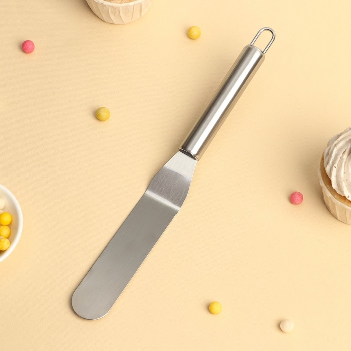Кондитерская лопатка - палетка изогнутая Доляна, 26,5×3 см, рабочая часть 14,5 см, цвет серебристый Кондитерская лопатка - палетка изогнутая Доляна, 26,5×3 см, рабочая часть 14,5 см, цвет серебристый