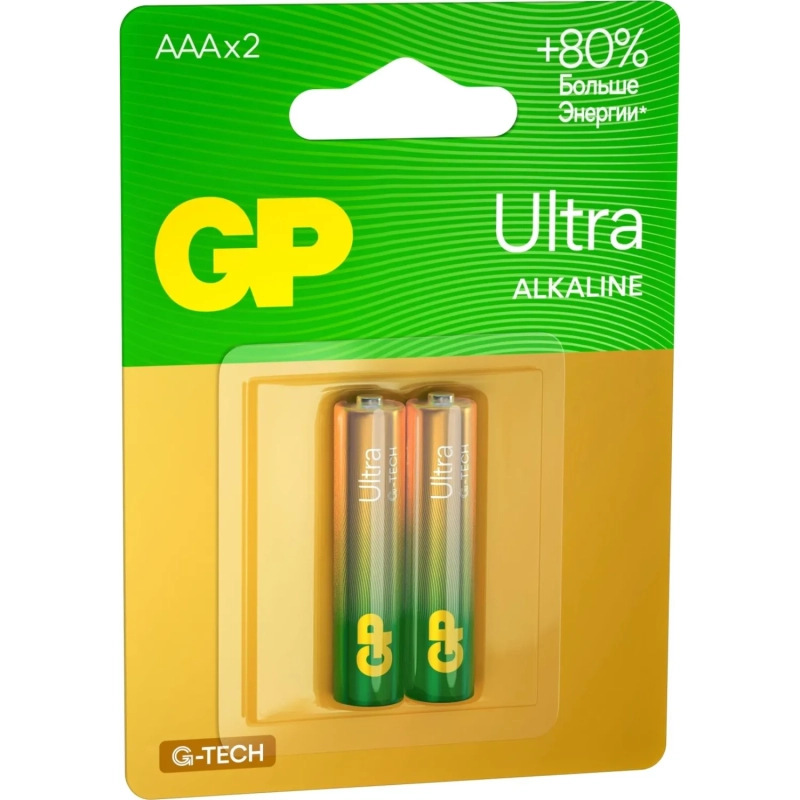 Батарейка GP Ultra AAA/LR03/24AU, GP24AU -2CR2/24AUA21-2CRSBC2, бл/2шт