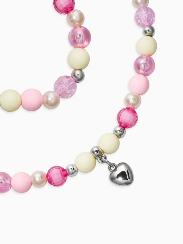 Набор детский &laquo;Выбражулька&raquo; 2 предмета: бусы, браслет d=6 см. сердце, фиолетовый в серебре