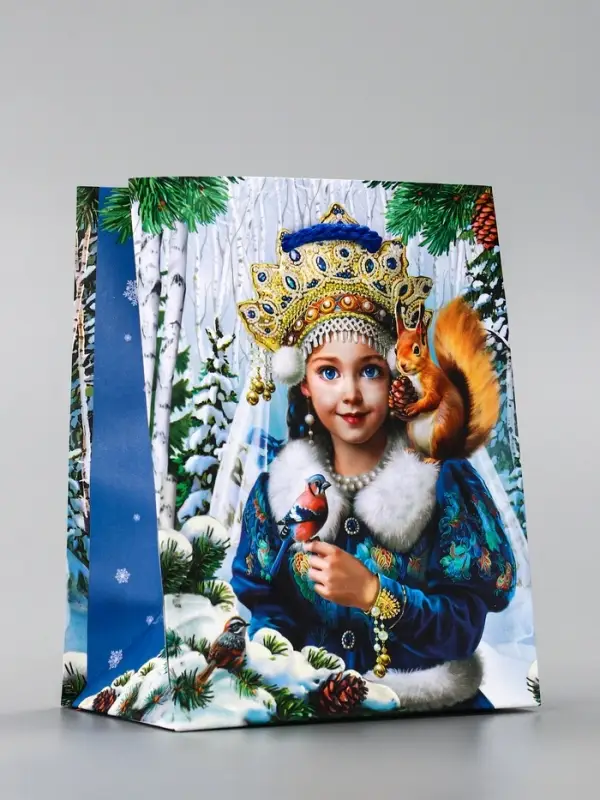 Пакет подарочный новогодний ламинированный, «Новогодняя пора» , 11.5×6.5×14.5 см