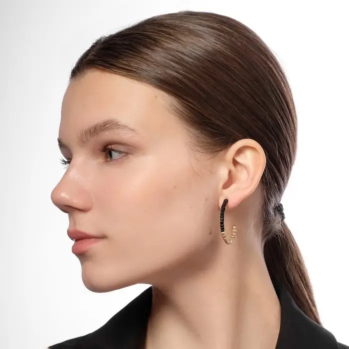 Серьги набор 8 пар «Ночь» кольца, цвет чёрно-белый в золоте, d=4 Серьги набор 8 пар «Ночь» кольца, цвет чёрно-белый в золоте, d=4