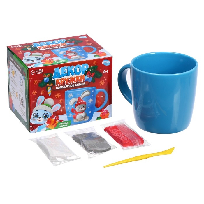 Декор кружки полимерной глиной на новый год «Зайка в шапочке», 300 мл, новогодний набор для творчества Декор кружки полимерной глиной на новый год «Зайка в шапочке», 300 мл, новогодний набор для творчества