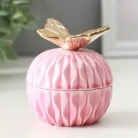 Шкатулка для украшений с крышкой &laquo;Золотая бабочка&raquo;, розовая, 8&times;8&times;9 см