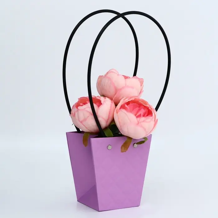 Сумка для цветов тиснение сиреневая влагостойкая, 12&times;12 - 8&times;8 - 12.5 см