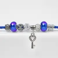 Браслет ассорти «Марджери» бусины с ключиком, цвет бело-синий в серебре, L=19 см