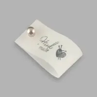 Бирка с кнопкой Hand made, 8&times;1.8 см, 10 шт., цвет серебряный, белый