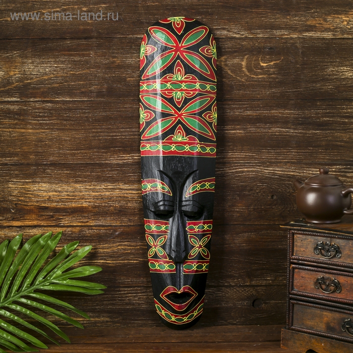 Маска настенная дерево Маска настенная дерево "Абориген с ярким узором" 3х12х50 см