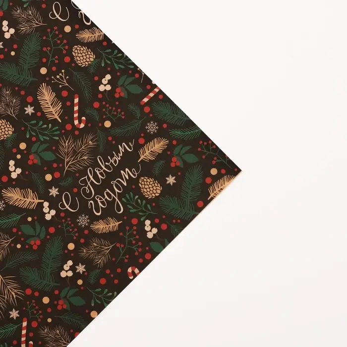 Бумага упаковочная новогодняя крафтовая «Ветви», 50 х 70 см Бумага упаковочная новогодняя крафтовая «Ветви», 50 х 70 см