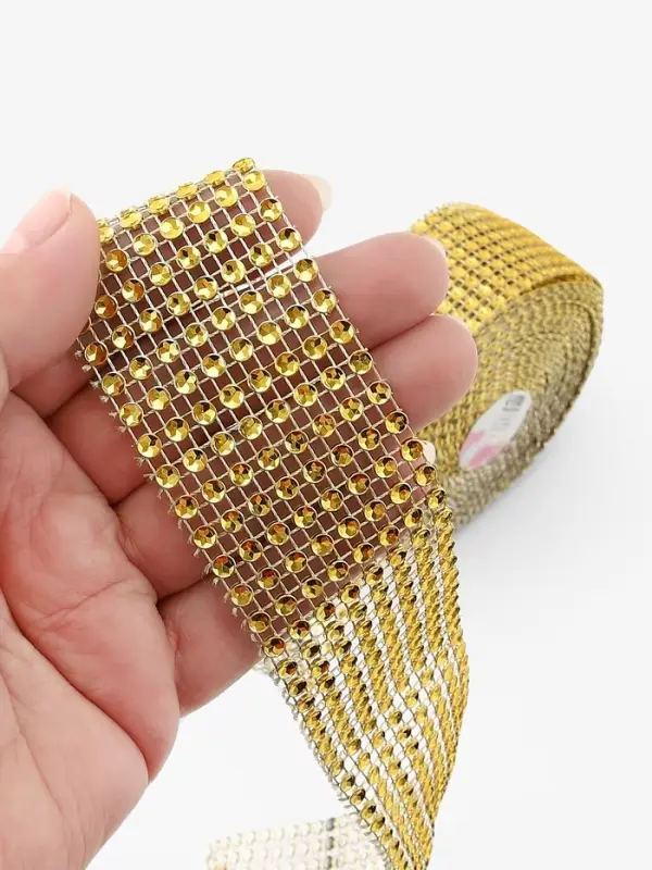 Лента с имитацией страз, 4 см, 9&plusmn;1 м, цвет золотой