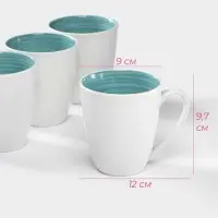 Кружки Доляна &laquo;Палитра&raquo;, 350 мл, 4 шт., фарфор, белые, бирюзовые