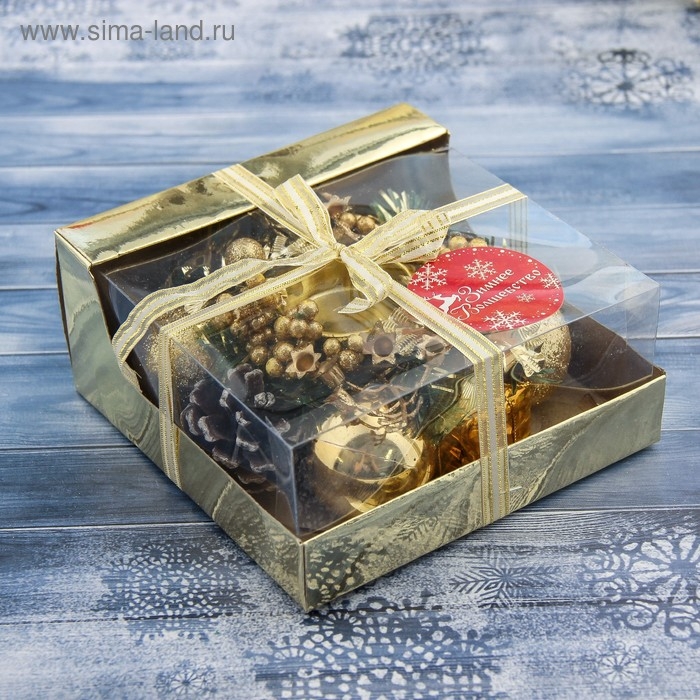 Подсвечник на одну свечу Подсвечник на одну свечу "Рождество" с шишками и золотыми шариками, 13х5 см отв d-4 см