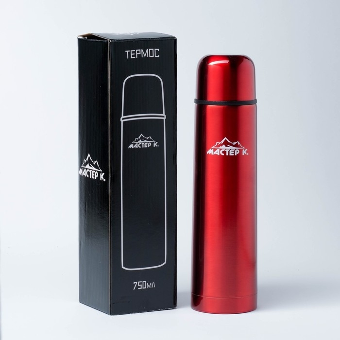 Термос, 750 мл, Гильза "Мастер К", с кружкой, сохраняет тепло 24 ч, гарантия 5 лет, красный