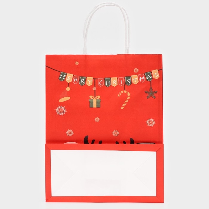 Новый год. Пакет бумажный подарочный новогодний крафт Новый год. Пакет бумажный подарочный новогодний крафт "В ожидании Нового Года", 27 х 21 х 11 см.