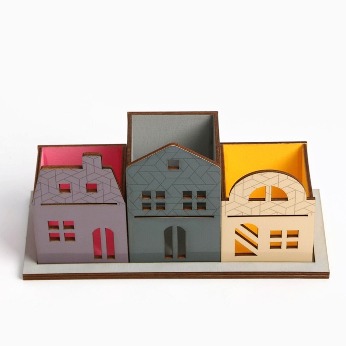 Органайзер для канцелярии тройной, на подставке «Розовый дом», 6,5 х 6,5 х 10,2 см Органайзер для канцелярии тройной, на подставке «Розовый дом», 6,5 х 6,5 х 10,2 см