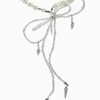 Бусы &laquo;Бантик&raquo;, с жемчугом, белые в серебре, 37 см