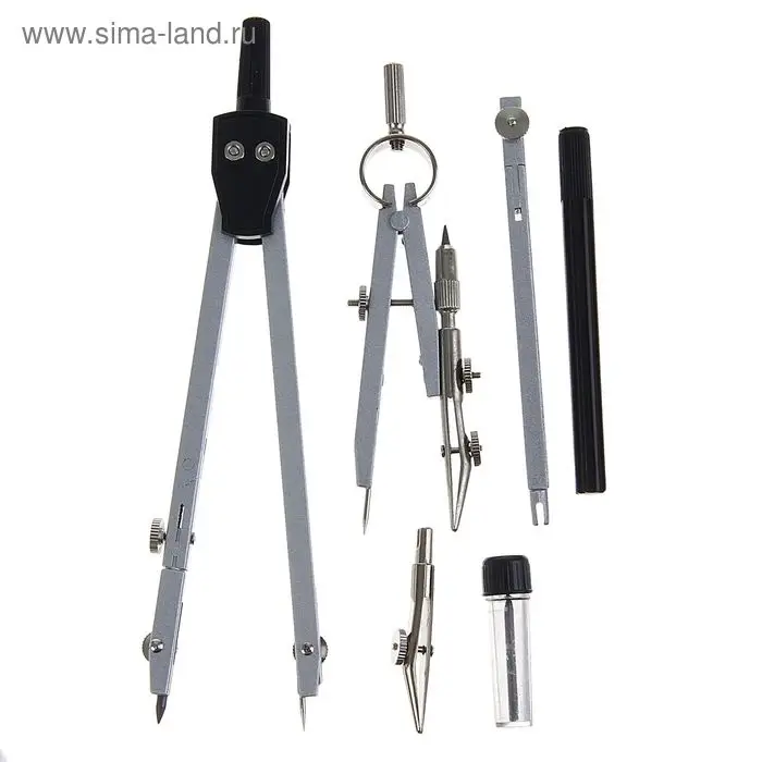 Готовальня Calligrata, 6 предметов (2 циркуля: 150 мм, 100 мм, грифель, рейсфедер, 2 удлинителя), в пластиковом пенале