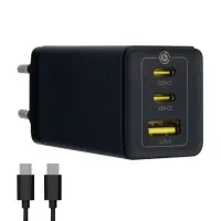 Сетевое зарядное устройство с кабелем Type-C-Type-C+2 PD65W+USB QC3.0 GaN CCGP120201 Baseus черный