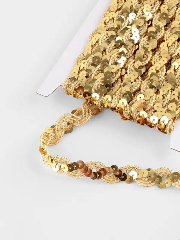 Тесьма декоративная с пайетками, 15 мм, 9.1&plusmn;0.5 м, цвет золотой