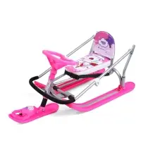 Снегокат Twiny 2+ с единорогом, со спинкой, с родительской ручкой, розовый, TW2-M/EP Nika Kids